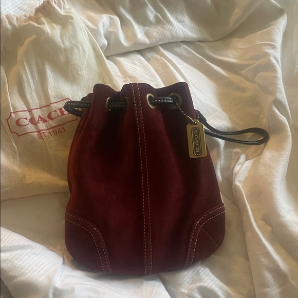 Coach Handbags - Coach Red Suede Drawstring Shoulder Bag